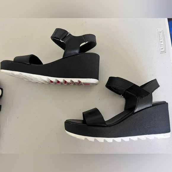 SOREL Cameron Wedge Leather Sandals Black Platform Ankle Strap 7 US NL 4018-010 - Picture 5 of 9